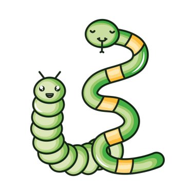 Solucan kawaii karakterli şirin küçük yılan.