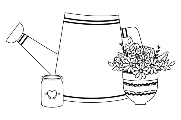 盆栽内花卉及叶子的病媒设计 — 图库矢量图片
