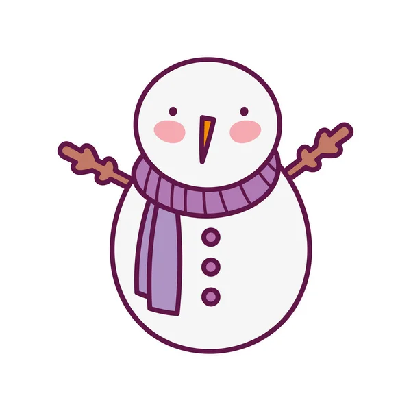 Snowman with scarf decoration merry christmas icon — Stock Vector