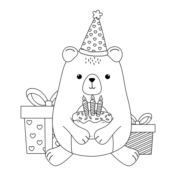 Orso cartone animato con felice compleanno icona di design — Vettoriale Stock