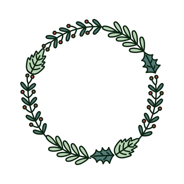 Wreath branches garland ribbon merry christmas — Stockvektor