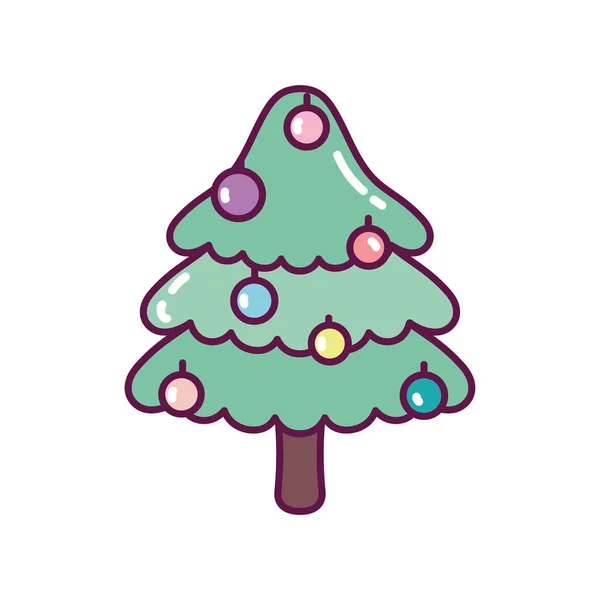 Pine tree with balls decoration merry christmas icon — стоковый вектор