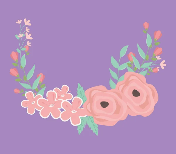 Roses flowers and leafs wreath decoration — 스톡 벡터