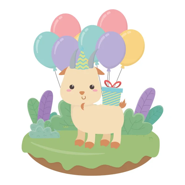 Goat cartoon with happy birthday icon design — Vector de stock