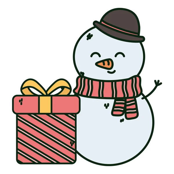 Snowman gift box merry christmas — Vector de stock