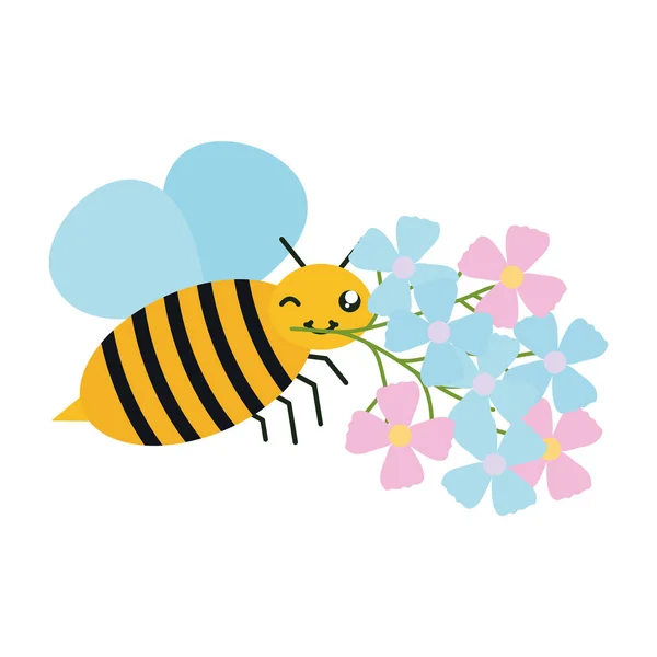 Jardín de flores con poco carácter kawaii volador de abejas — Archivo Imágenes Vectoriales