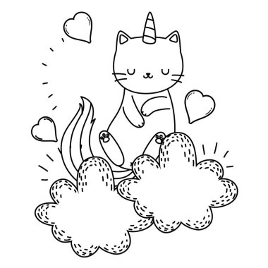 Tek boynuzlu at kedi çizgi film vektör tasarımı