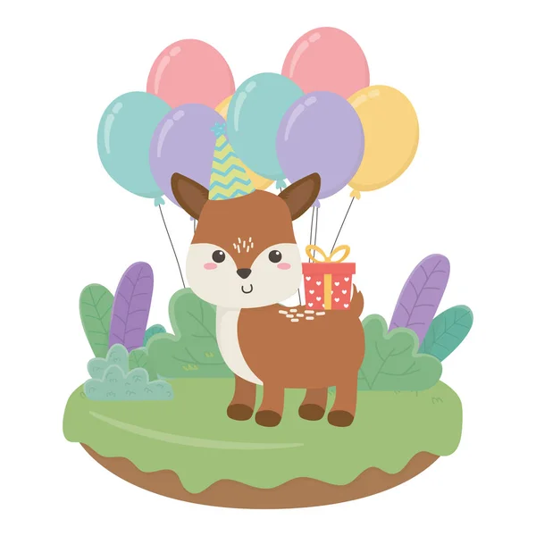Dibujos animados de renos con diseño de icono de cumpleaños feliz — Vector de stock