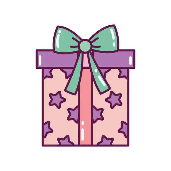 Gift box with bow and stars decoration merry christmas icon — Vettoriale Stock