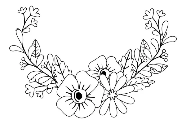 Flowers and leaves wreath design — Stockvektor