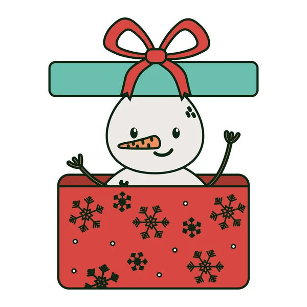 Snowman on gift box surprise celebration merry christmas — Stock Vector