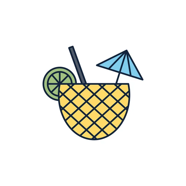 Cocktail pineapple summer icon line and fill — Stockvector