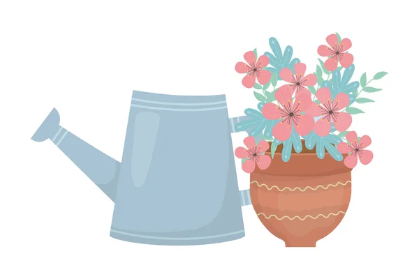 盆栽内花卉及叶子的病媒设计 — 图库矢量图片