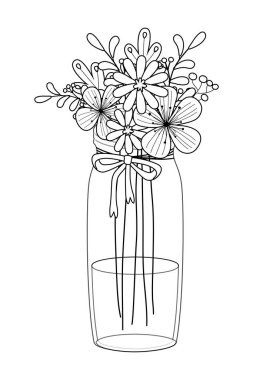 Vazo vektör tasarımı içinde çiçekler ve yapraklar