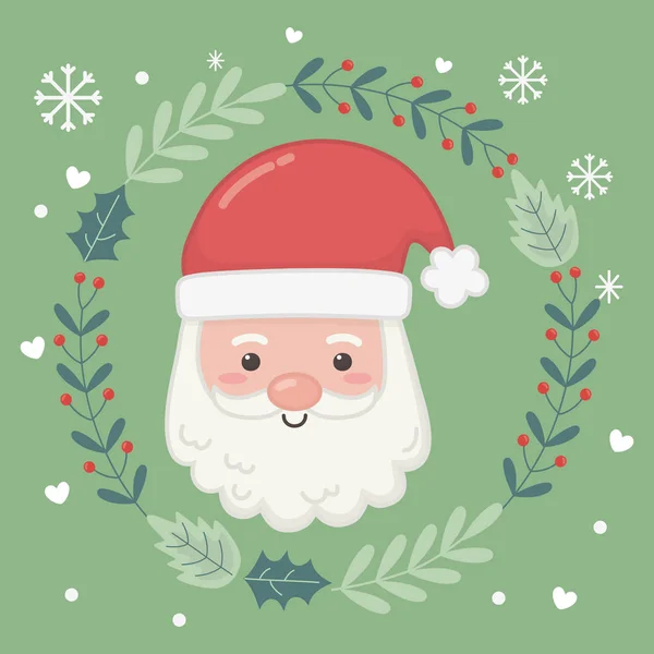 Santa face floral wreath celebration merry christmas poster — 스톡 벡터