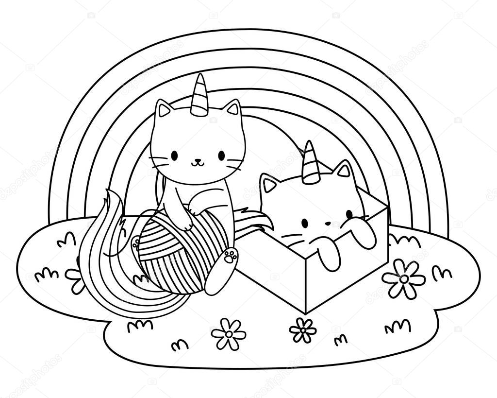 Unicorn cats cartoons vector design
