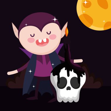 Cadılar bayramında kafatası mumlu drakula