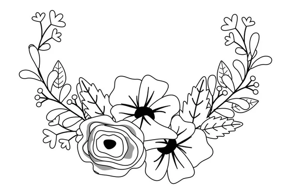 Flores y deja el diseño de la corona — Archivo Imágenes Vectoriales