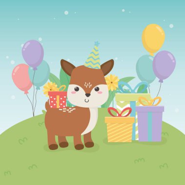 Doğum günü partisi sahnesinde şirin yavru hayvan çiftliği