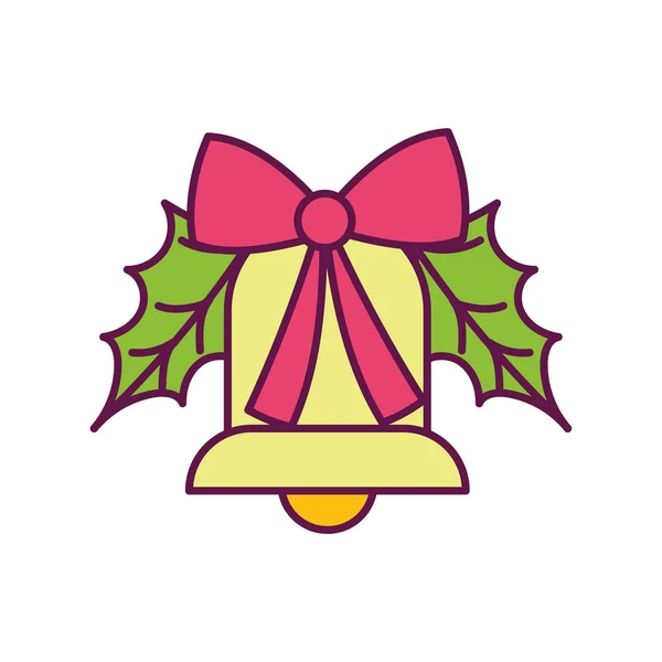 Bell ribbon leaves decoration merry christmas icon — Vetor de Stock