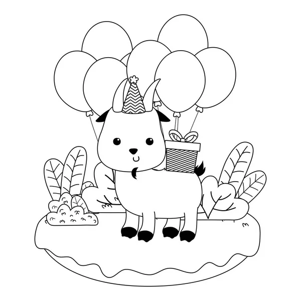 Goat cartoon with happy birthday icon design — Stockvector