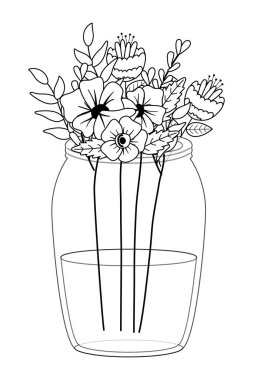 Vazo vektör tasarımı içinde çiçekler ve yapraklar