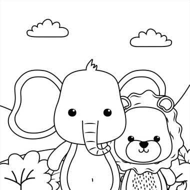 Fil ve aslan karikatür tasarımı