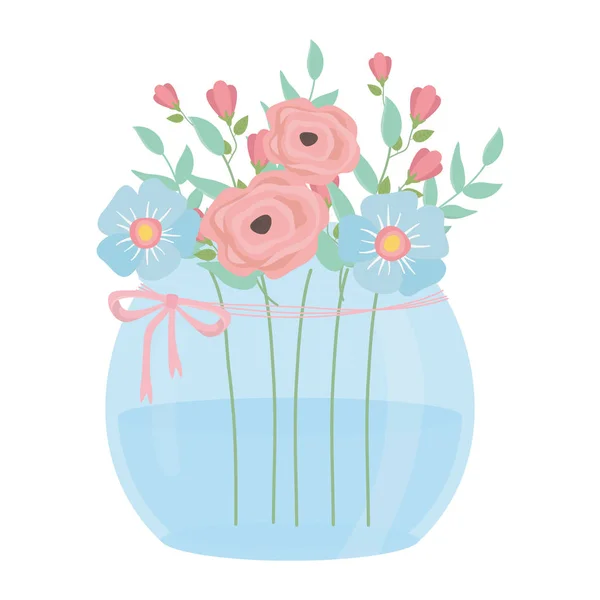 Λουλούδια και φύλλα μέσα στο δοχείο διανυσματικός σχεδιασμός — Διανυσματικό Αρχείο
