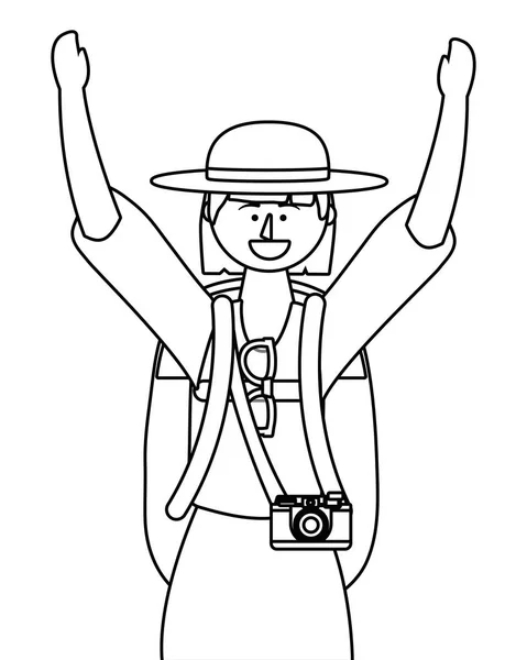 Çanta tasarımı ile turist kız karikatür — Stok Vektör