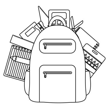 Kağıt çarşaf ve malzeme dolu okul çantası.