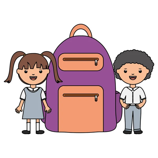 Милая маленькая студенческая пара со школьной сумкой — стоковый вектор