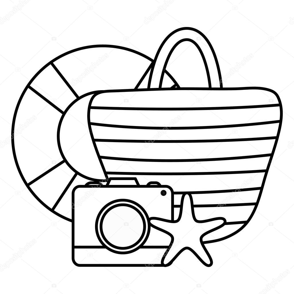 handbag female with float and camera photographic