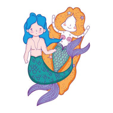 Çift Mermaids masal karakterleri