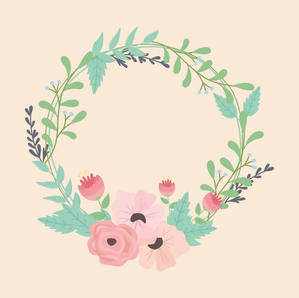 Flowers and leafs crown decorative — Vetor de Stock