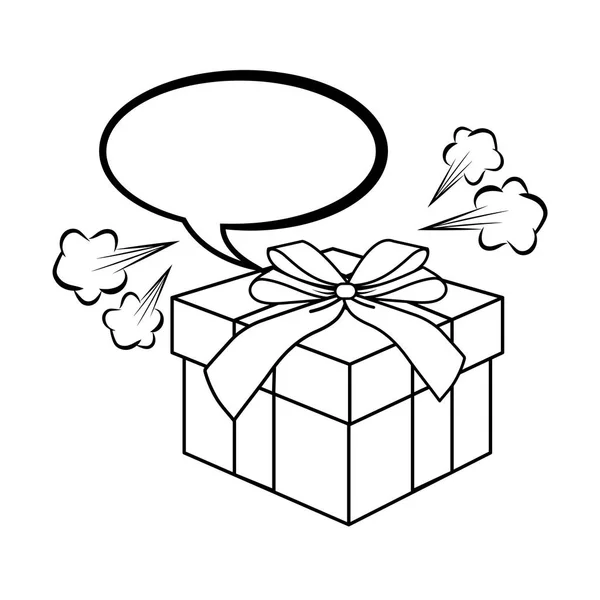 Pop art Gift Box kreskówki w czerni i bieli — Wektor stockowy
