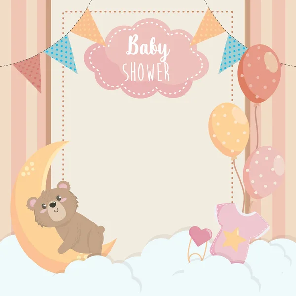 Tarjeta de oso lindo con etiqueta y globos. — Vector de stock