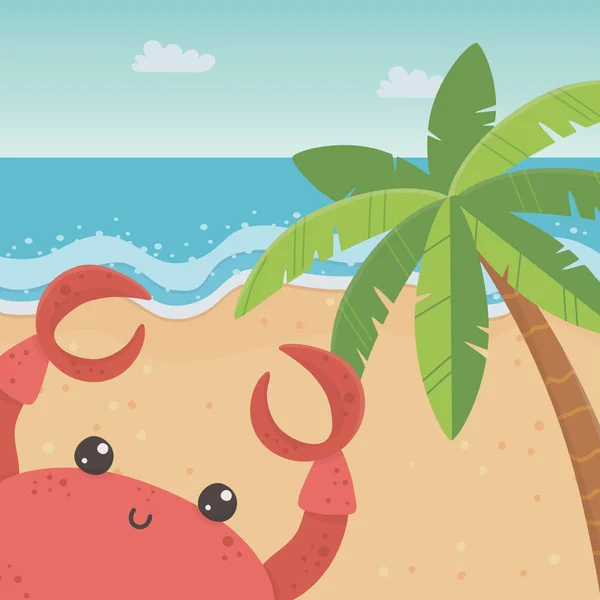 海滩设计中的螃蟹漫画 — 图库矢量图片