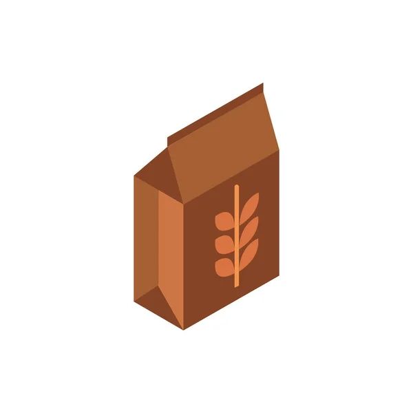 Иконка изометрических удобрений в упаковке с пшеницей — стоковый вектор
