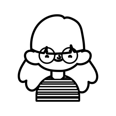 cute little girl happy cartoon character portrait thick line