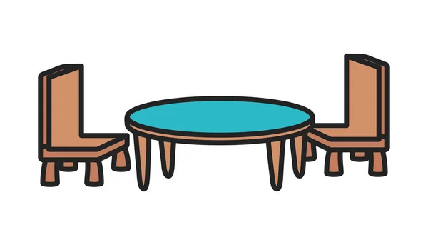 Mesa de madera y sillas decoran el interior — Vector de stock