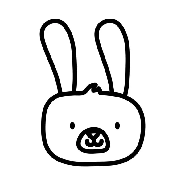 Miúdos brinquedo, bonito coelho rosto peludo animal ícone linha grossa — Vetor de Stock