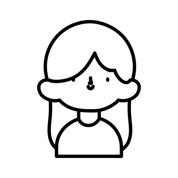 Cute little girl happy cartoon character portrait thick line —  Vetores de Stock