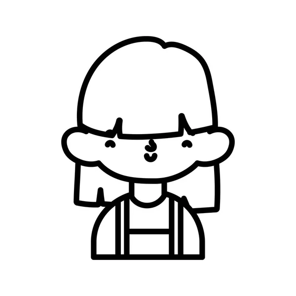 Cute little girl happy cartoon character portrait thick line — 스톡 벡터