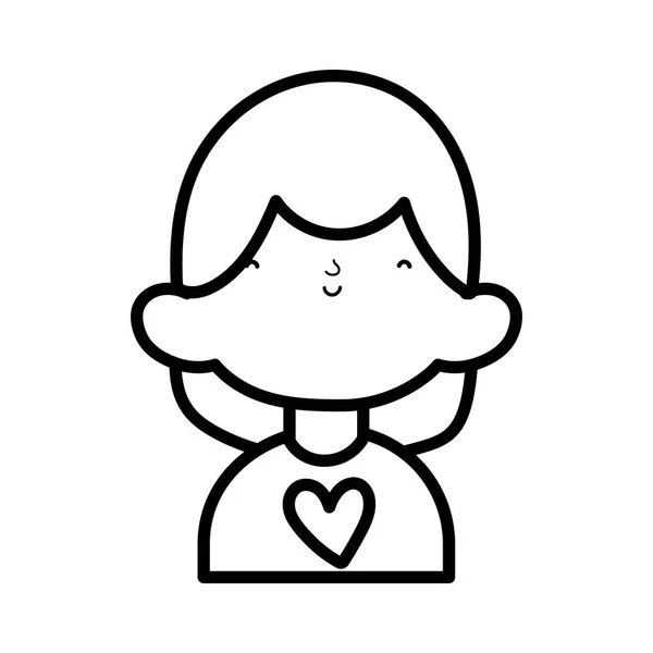 Cute little girl happy cartoon character portrait thick line — Stok Vektör