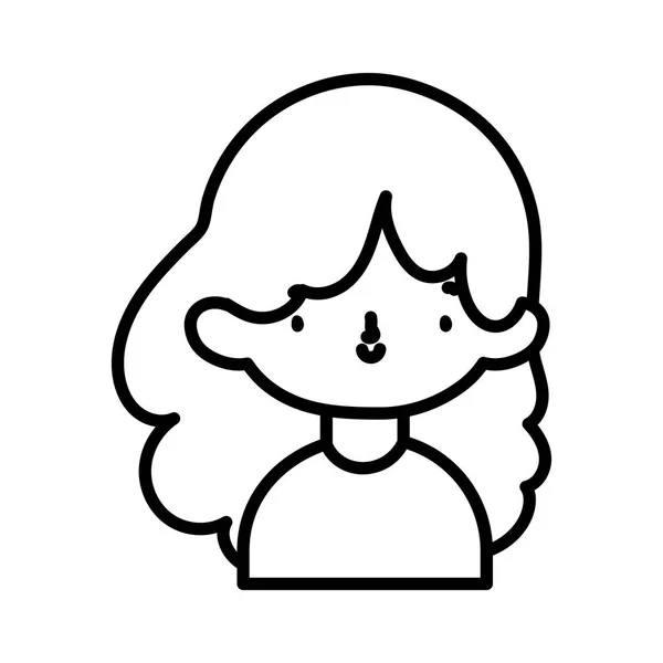 Cute little girl happy cartoon character portrait thick line — Image vectorielle