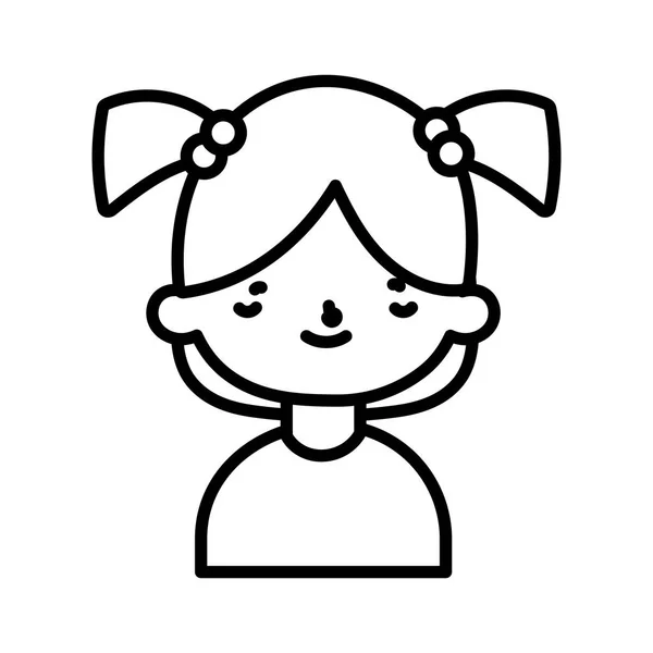 Cute little girl happy cartoon character portrait thick line — Διανυσματικό Αρχείο