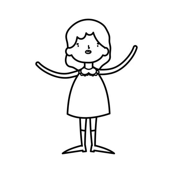 Linda chica pequeña feliz personaje dibujos animados línea gruesa. — Vector de stock