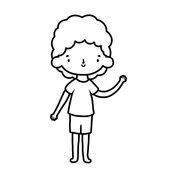 Cute little boy cartoon character design thick line — Vector de stock