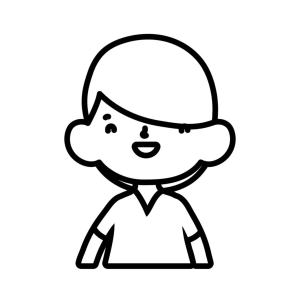 Söt liten pojke tecknad karaktär porträtt tjock linje — Stock vektor
