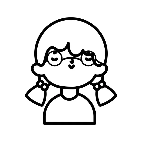 Cute little girl happy cartoon character portrait thick line — ストックベクタ